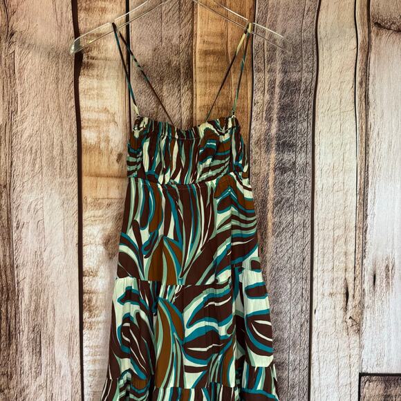 Anthropologie Sundress Abstract Leaf Print Smocked Tiered Boho Midi Dress XXS - Picture 3 of 10